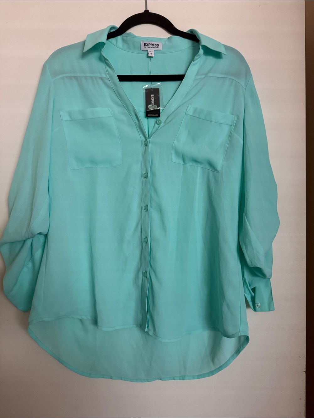 Express Mint Green Button-Front Blouse